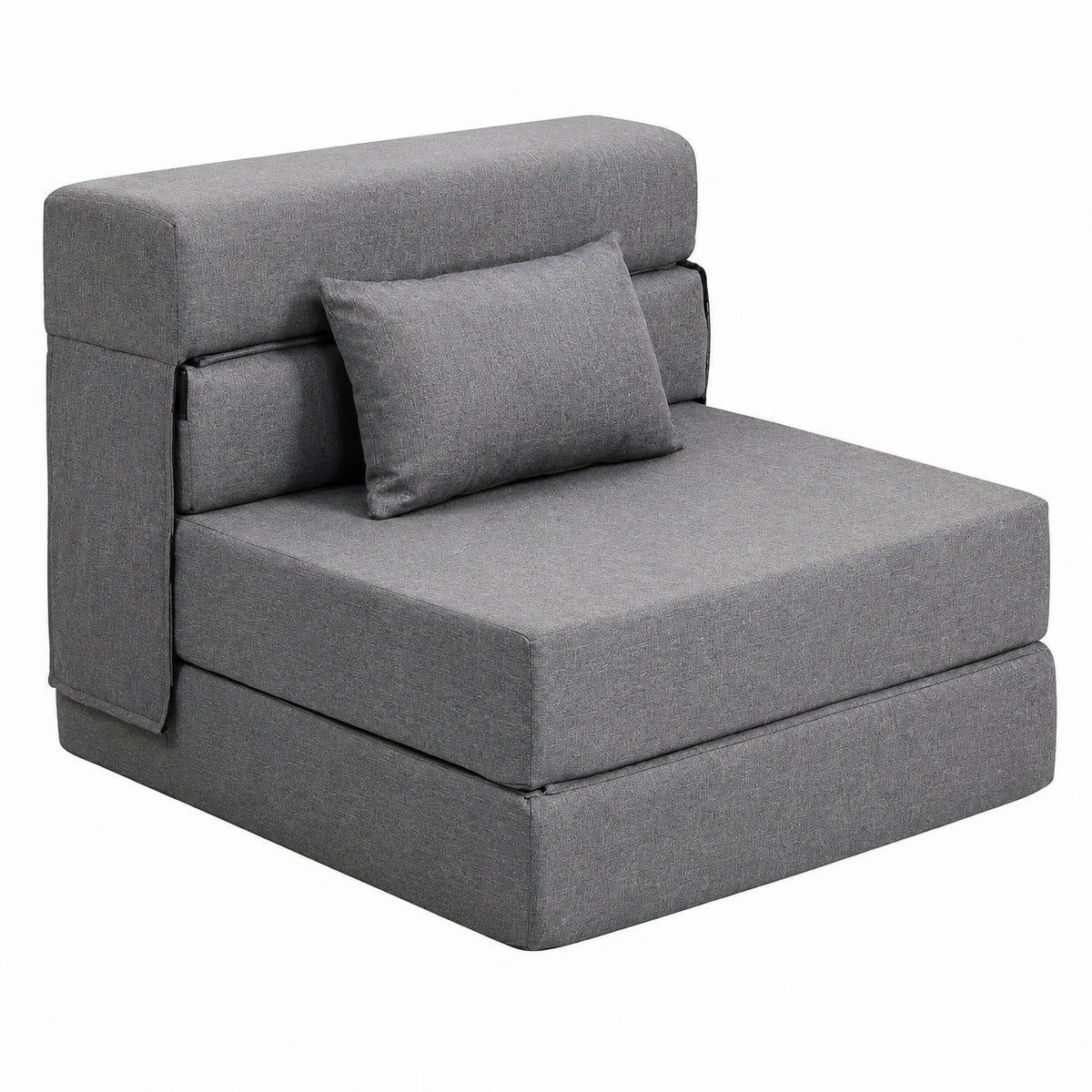 Lit, en lin, convertible, pliable, coloris gris, 1 place, pour la chambre
