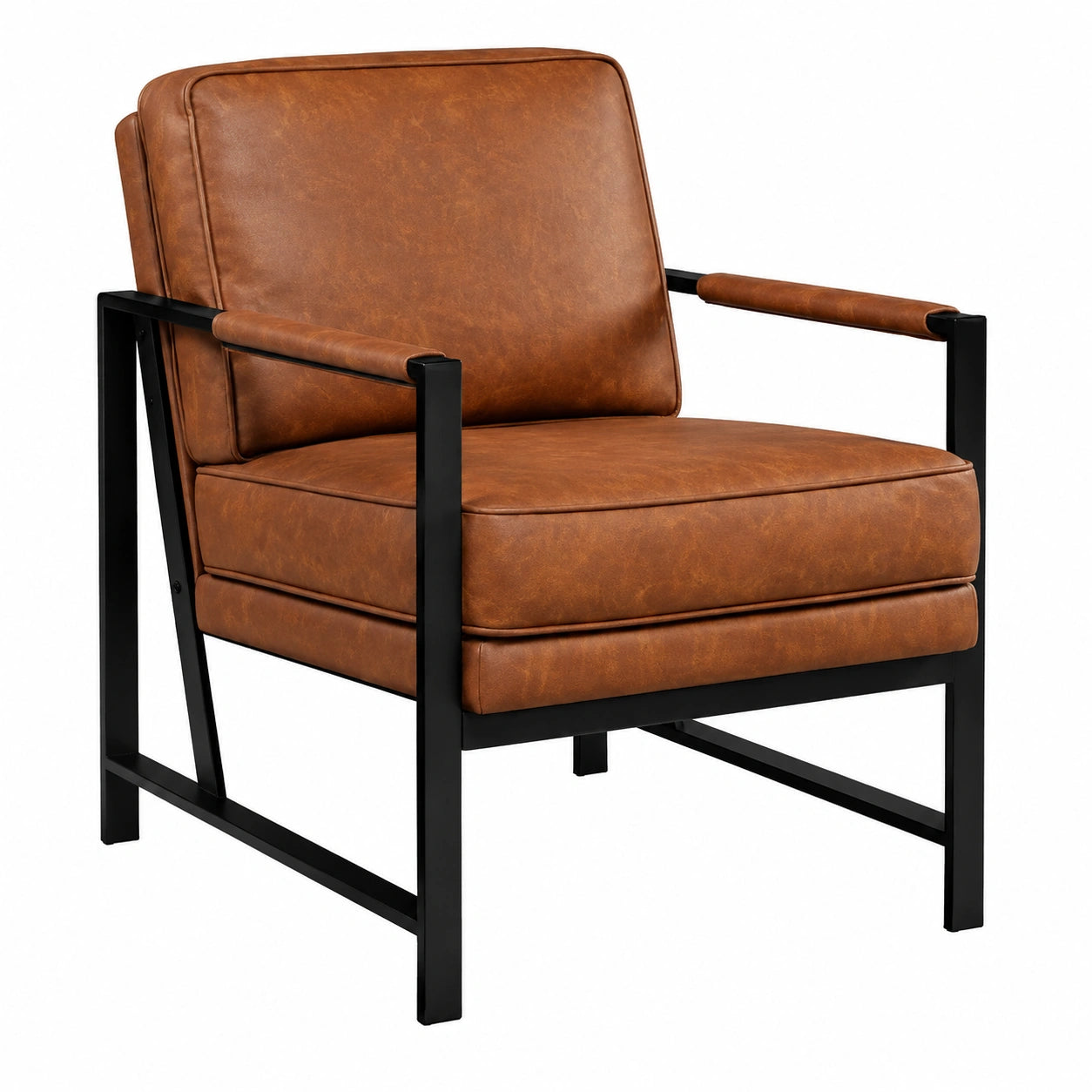 Fauteuil, en métal, rembourré, coloris marron, pour le salon ou la chambre