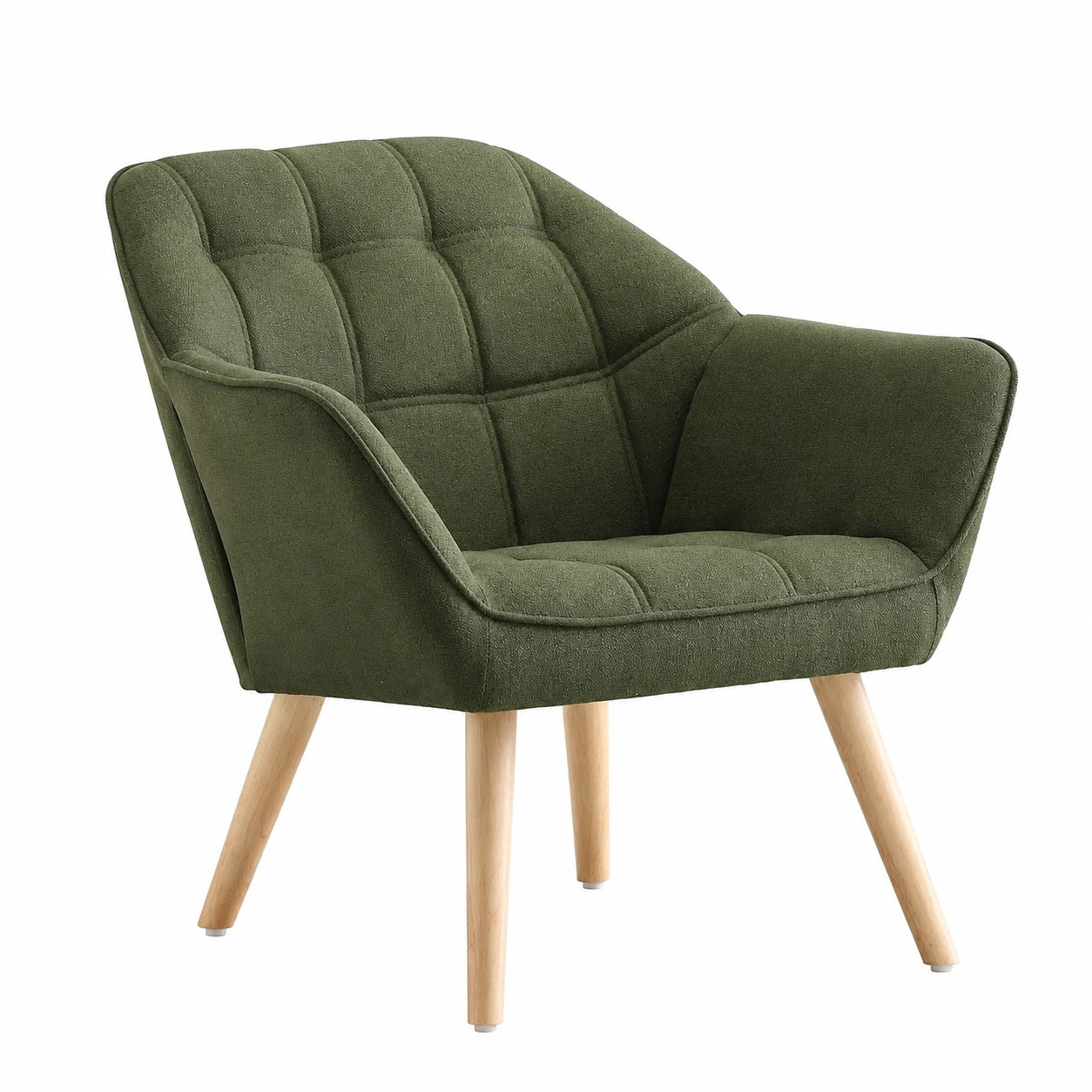 Fauteuil, en lin, rembourré, coloris vert, pour le salon ou la chambre