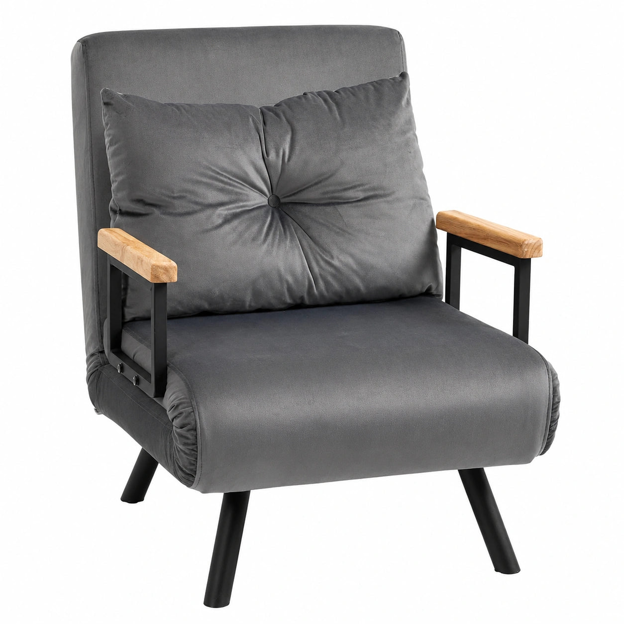 Canapé convertible, 1 place, réglable, rembourré, en velours et tissu, coloris gris, pour le salon ou la chambre d’amis