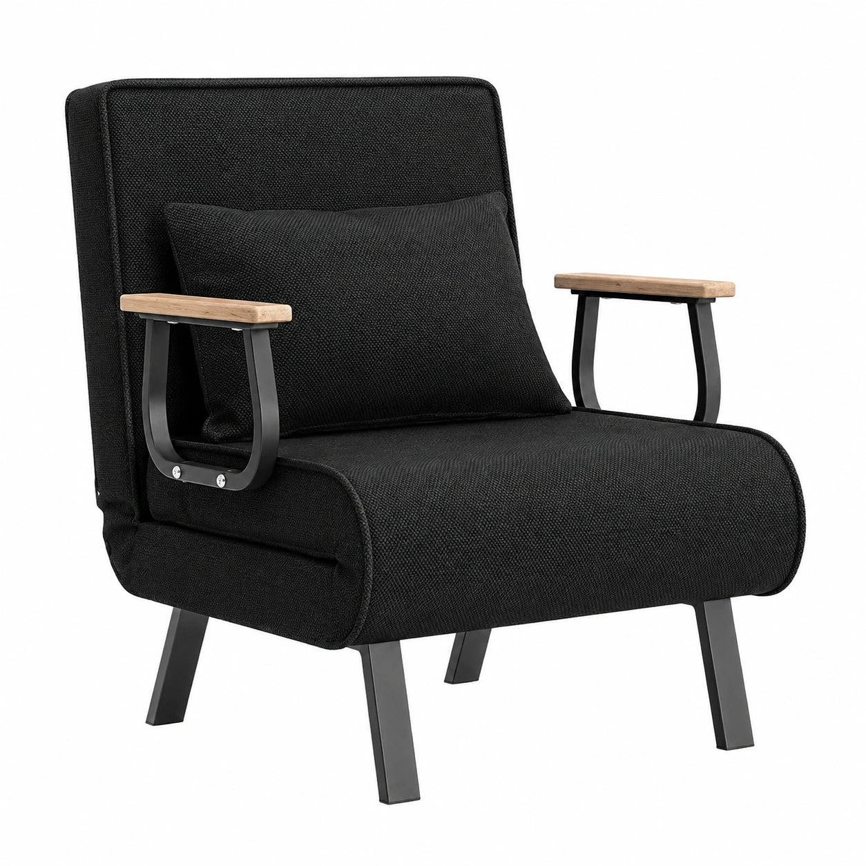Canapé convertible, en métal et lin, réglable, coloris noir, pour le salon ou la chambre d’amis