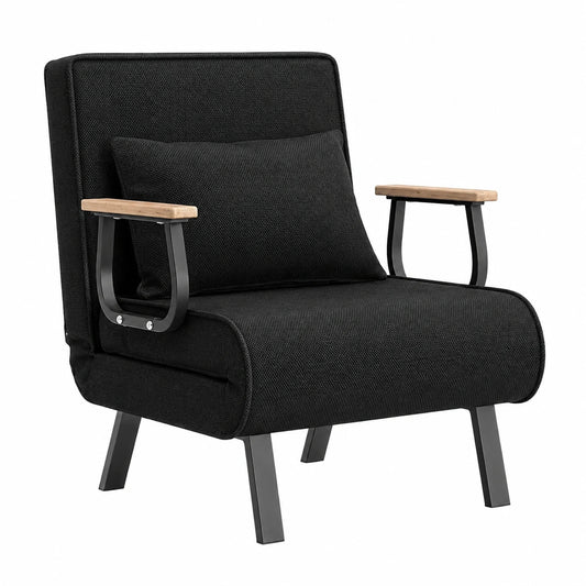 Canapé convertible, en métal et lin, réglable, coloris noir, pour le salon ou la chambre d’amis