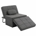 Lit, en métal et lin, convertible, pliable, coloris gris, 1 place, pour la chambre