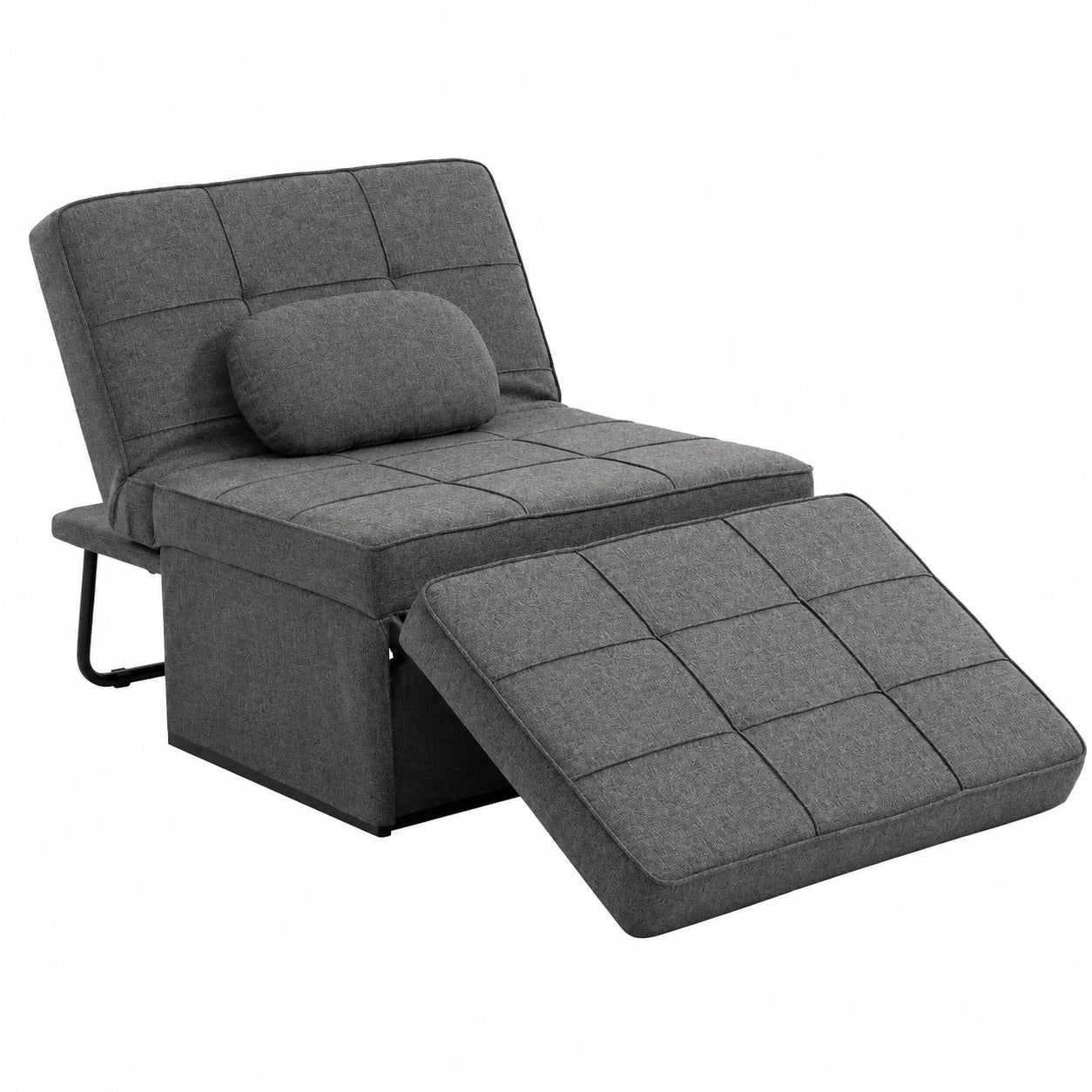Lit, en métal et lin, convertible, pliable, coloris gris, 1 place, pour la chambre