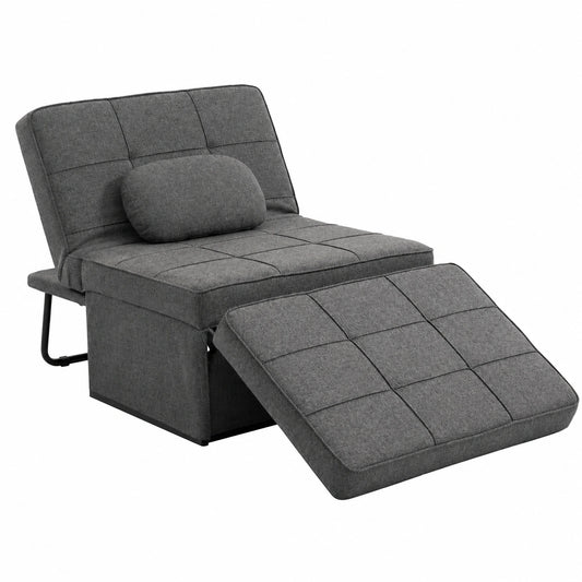 Lit, en métal et lin, convertible, pliable, coloris gris, 1 place, pour la chambre