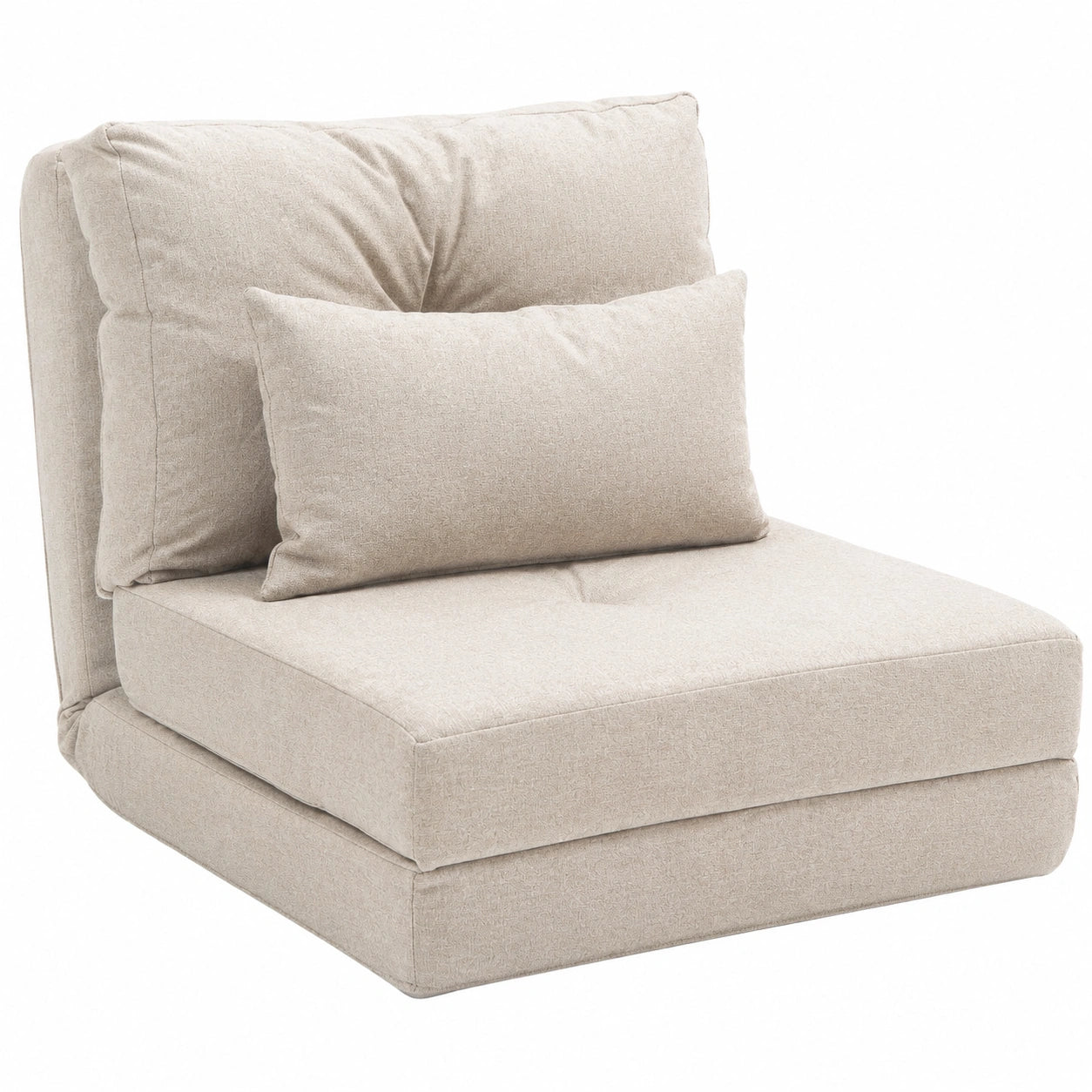 Lit, en lin et tissu, convertible, réglable, coloris beige, 1 place, pour la chambre