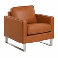 Fauteuil, en acier inoxydable et cuir, coloris marron, pour le salon ou la chambre