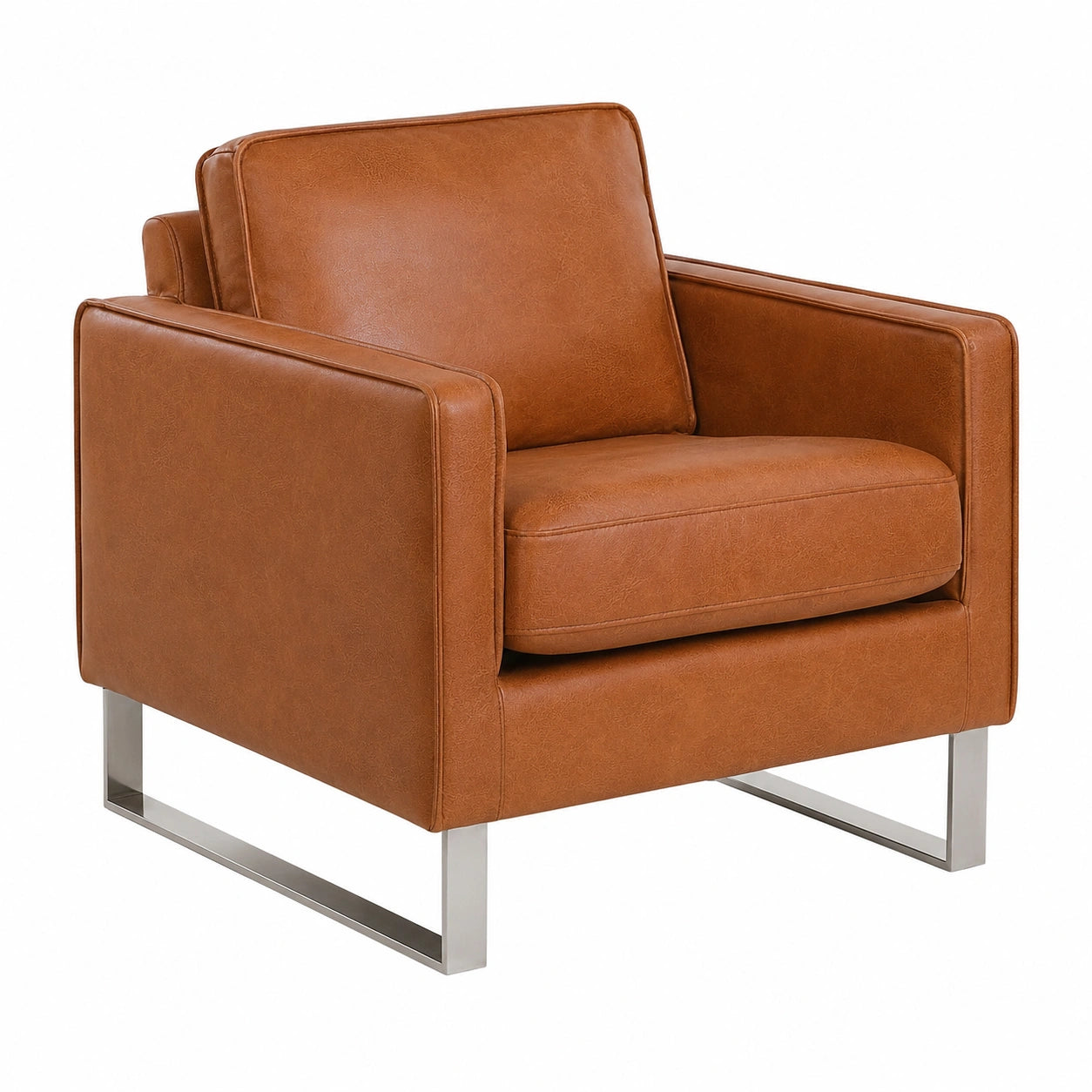 Fauteuil, en acier inoxydable et cuir, coloris marron, pour le salon ou la chambre