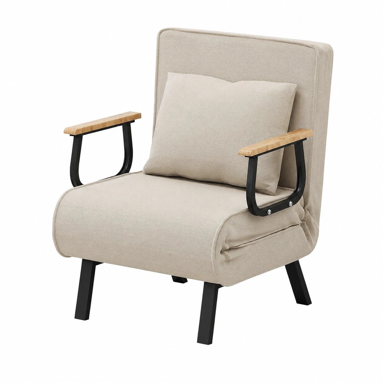 Canapé convertible, en métal, 1 place, coloris beige, pour le salon ou la chambre d’amis