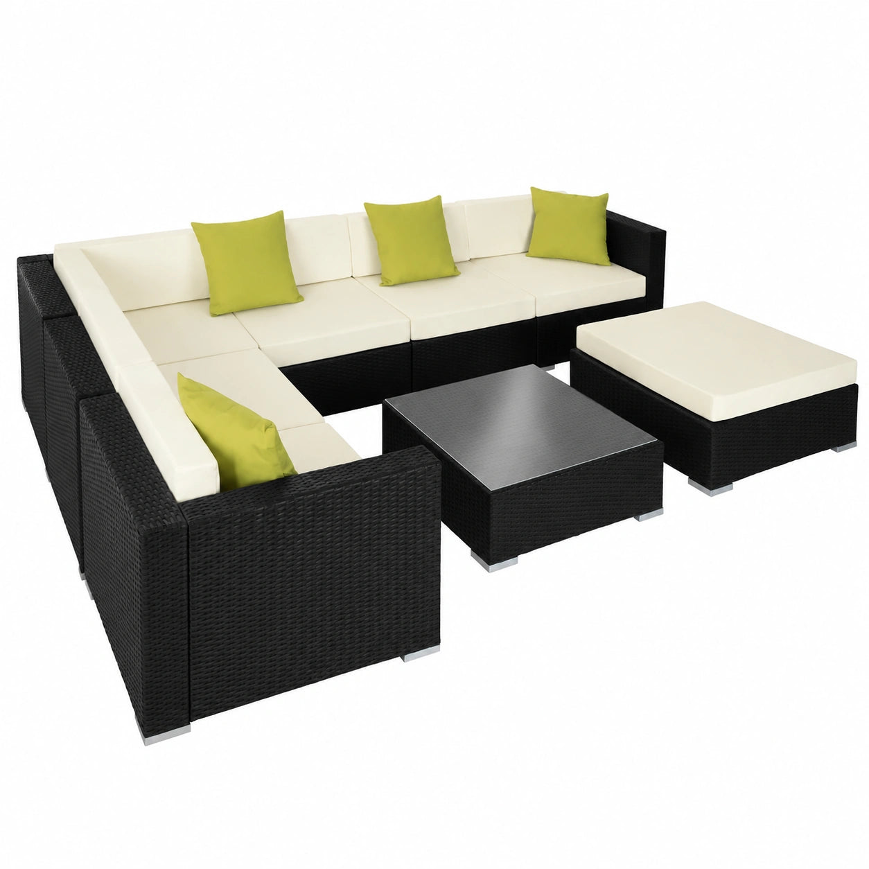 Salon de jardin, modulable, en aluminium et résine tressée, 7 places, pour la terrasse ou le jardin