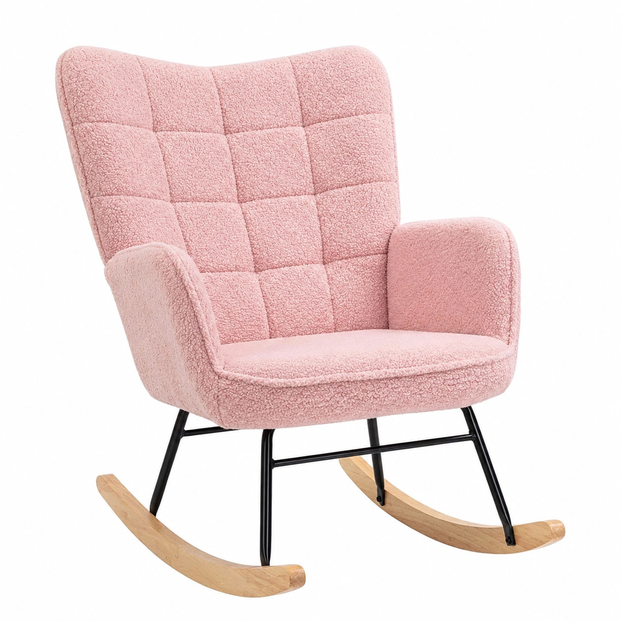 Fauteuil, en bois massif et acier, coloris rose, pour le salon ou la chambre