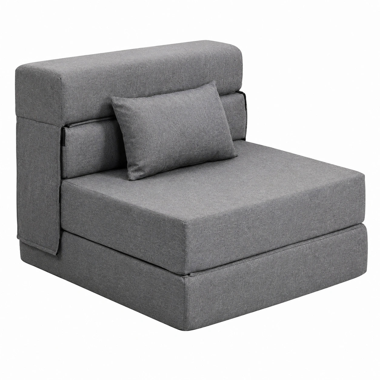 Lit, en lin, convertible, pliable, coloris gris, 1 place, pour la chambre