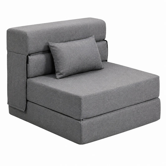 Lit, en lin, convertible, pliable, coloris gris, 1 place, pour la chambre